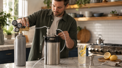 man carbonating cocktail